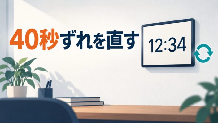 壁掛け時計の約40秒のずれを直した体験を示す概念イラスト
